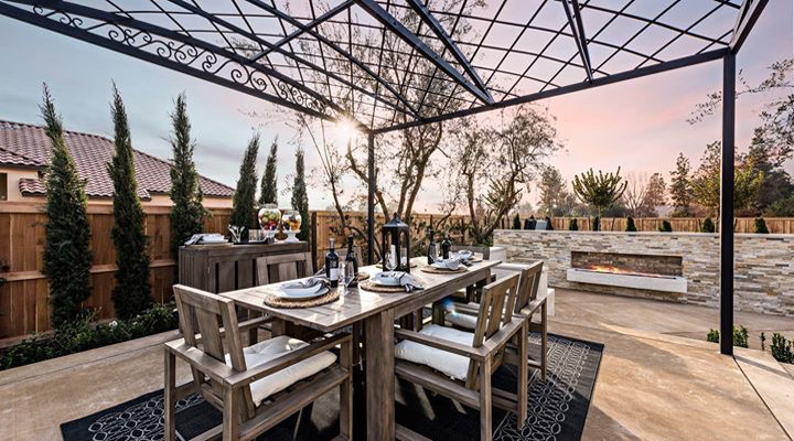 outdoor dining area under lattice