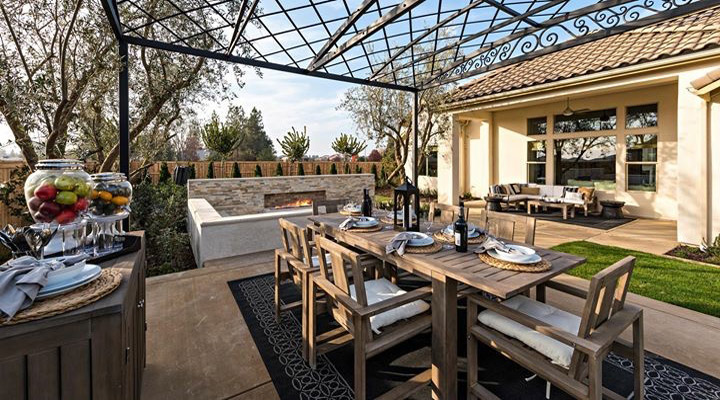 outdoor dining area under lattice
