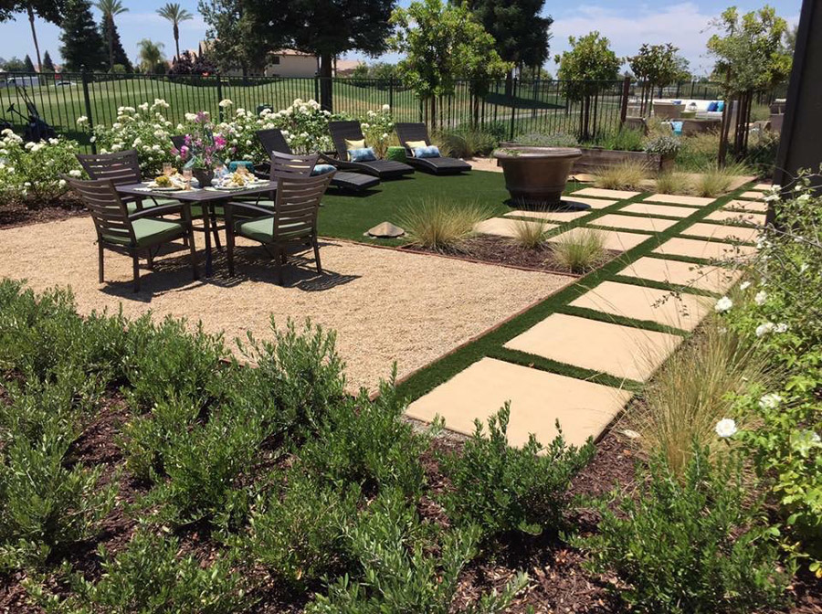 custom designed backyard overlooking golf course