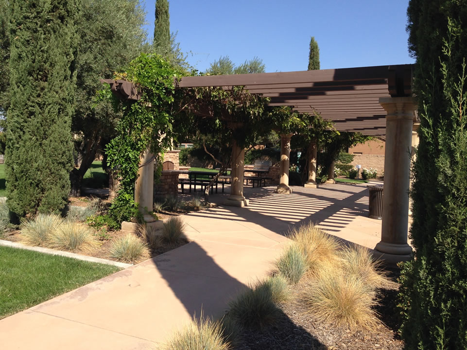 large pergola with sitting area