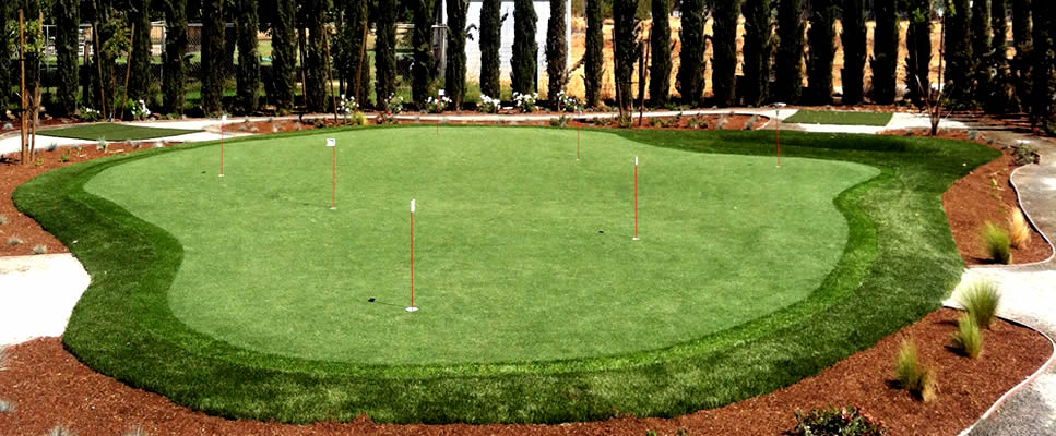 artificial synthetic grass putting green in back yard